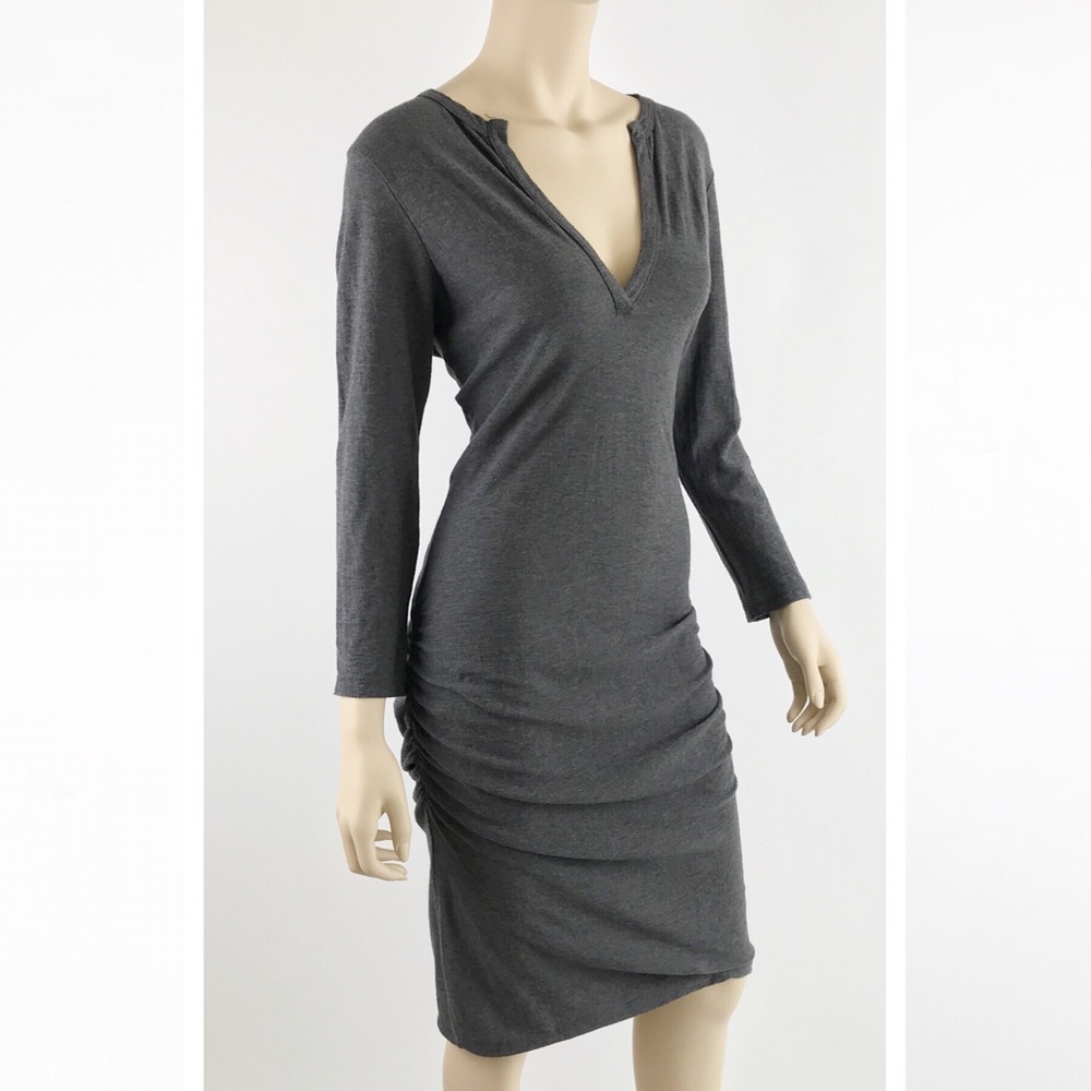James Perse melange ruched midi dress cotton wool - Picture 2 of 7
